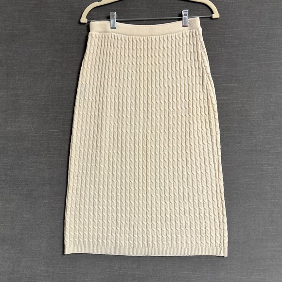 Vintage Panther Sweater Skirt Set L Cream Wool Cable Knit Tank Midi 90s Neutral - Picture 8 of 14
